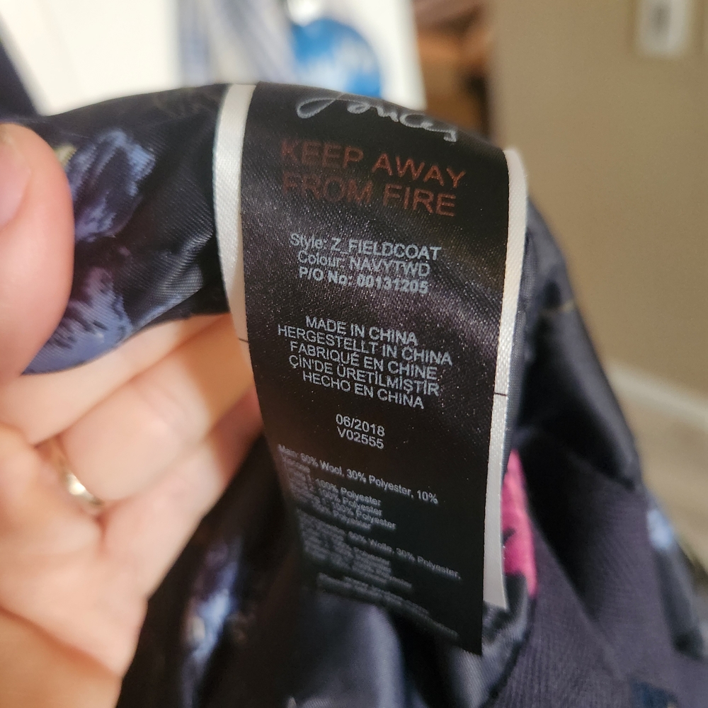 Women's Joules Blue Plaid Herringbone Fieldcoat UK 16/US 12 - Picture 6 of 6